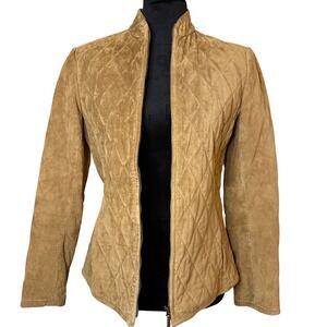 Vintage Ann Taylor 90s 100% Leather Quilted Jacket Brown Full Zip Y2K SZ S